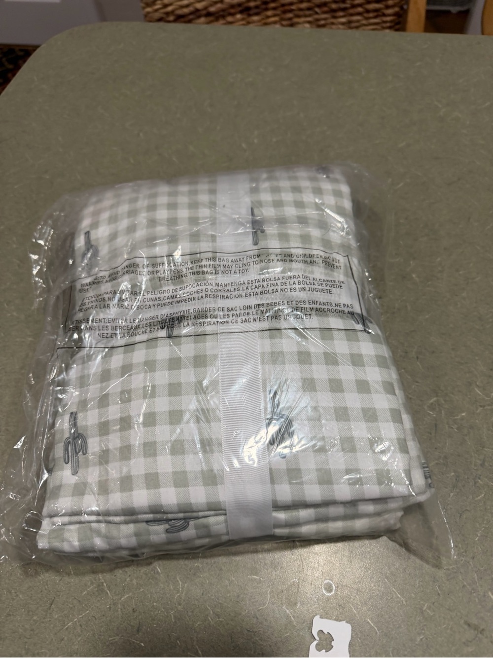 Wrangler Sage Green Gingham Sheet Set with Cactus Motif - Picture 2 of 2